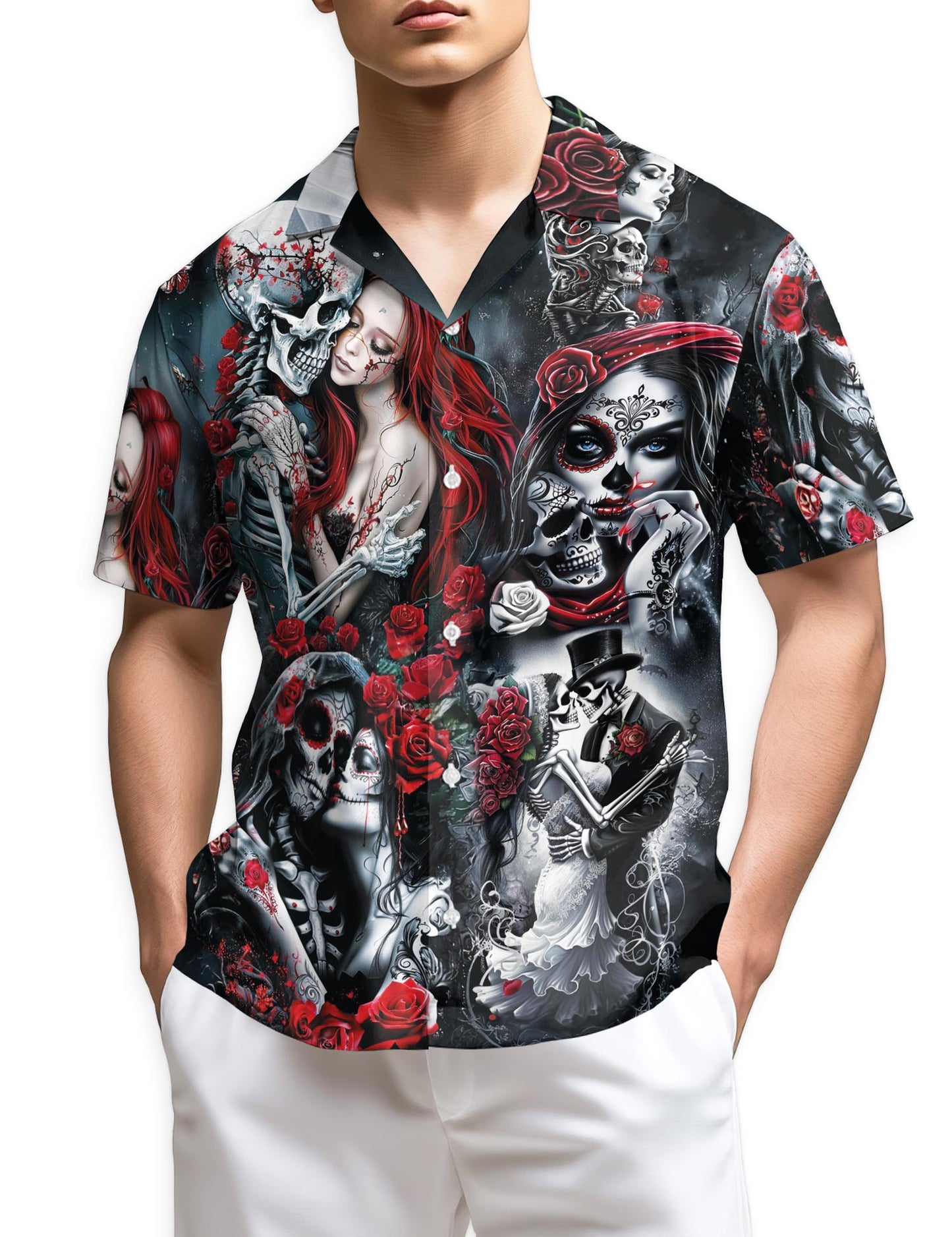 Azhawaiian Skull Rose Hawaiian Shirt for Men