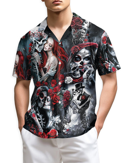 Azhawaiian Skull Rose Hawaiian Shirt for Men