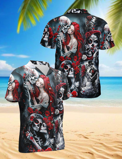 Skull Rose Hawaiian Shirt for Men, Button Down Aloha Shirt - Azhawaiian