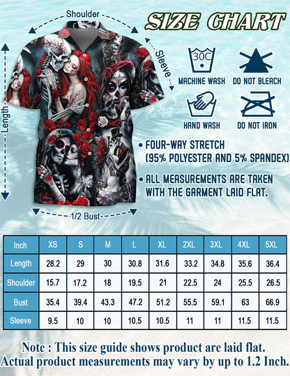 Skull Rose Hawaiian Shirt for Men, Button Down Aloha Shirt - Azhawaiian