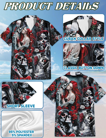 Skull Rose Hawaiian Shirt for Men, Button Down Aloha Shirt - Azhawaiian