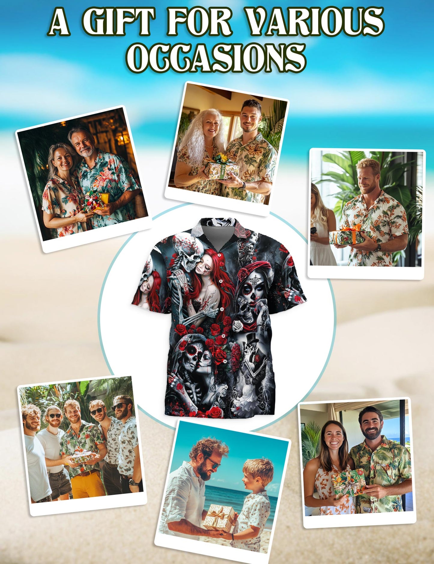 Skull Rose Hawaiian Shirt for Men, Button Down Aloha Shirt - Azhawaiian