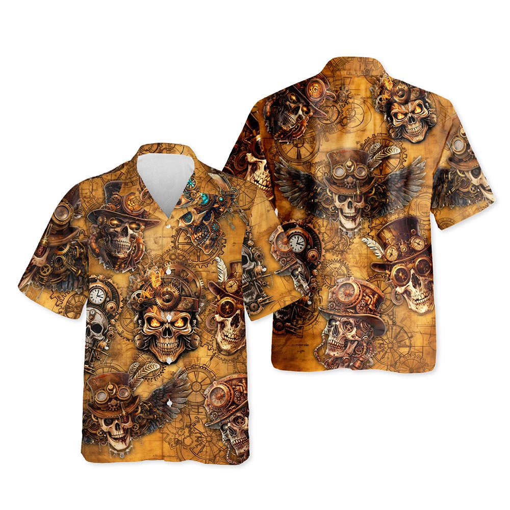 Azhawaiian Skull Steampunk Hawaiian Shirt for Men Women