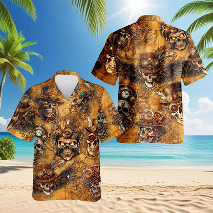 Skull Steampunk Hawaiian Shirt for Men, Button Down Aloha Shirt - Azhawaiian