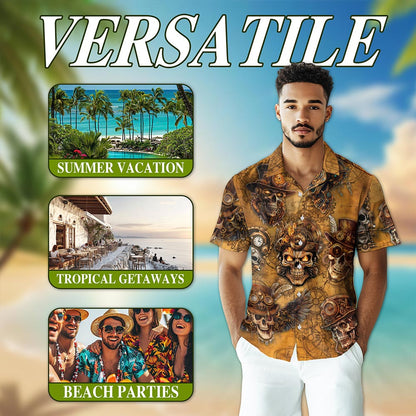 Skull Steampunk Hawaiian Shirt for Men, Button Down Aloha Shirt - Azhawaiian