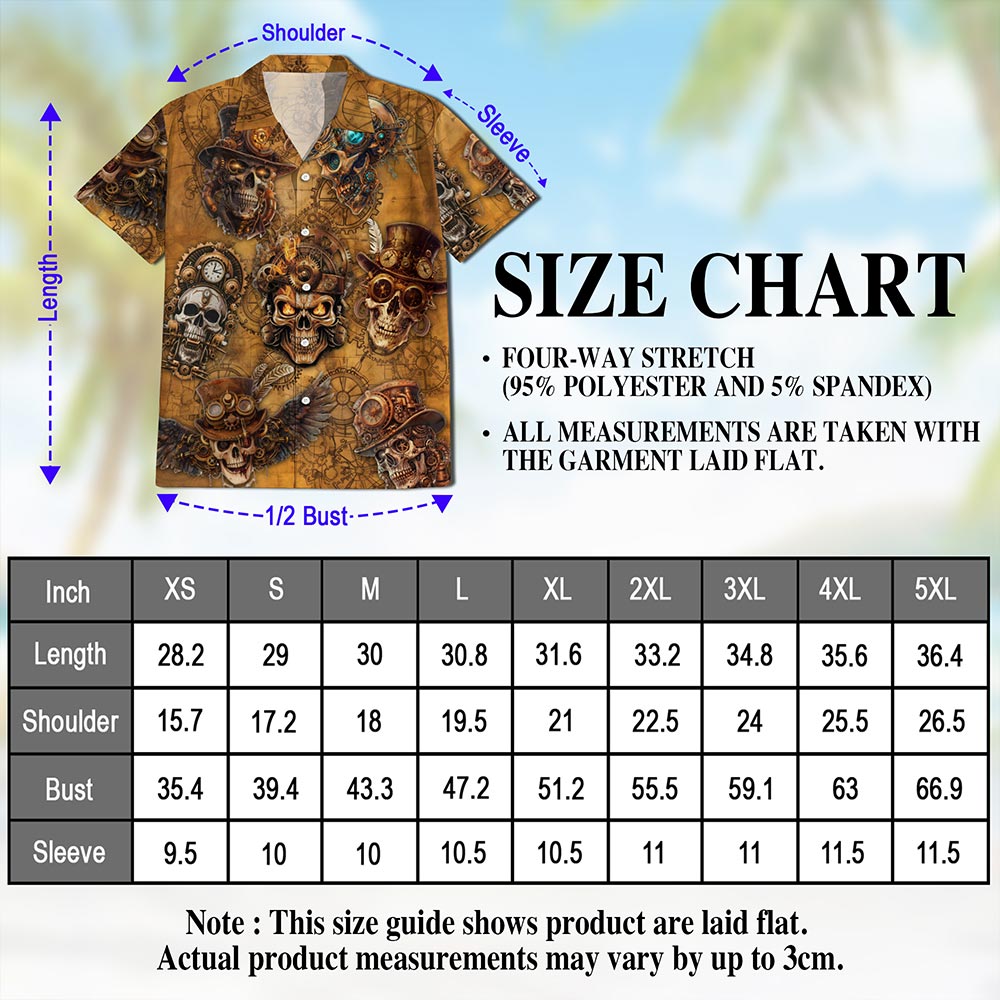 Skull Steampunk Hawaiian Shirt for Men, Button Down Aloha Shirt - Azhawaiian