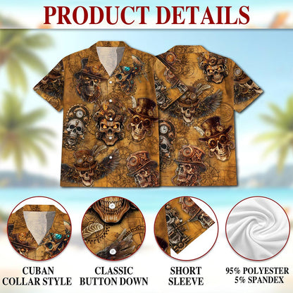 Skull Steampunk Hawaiian Shirt for Men, Button Down Aloha Shirt - Azhawaiian