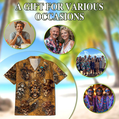 Skull Steampunk Hawaiian Shirt for Men, Button Down Aloha Shirt - Azhawaiian