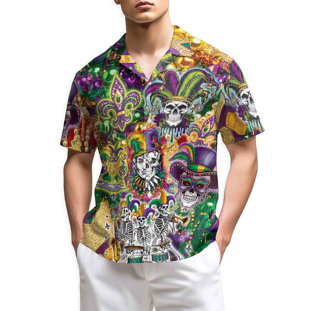 Azhawaiian Skulls Mardi Gras Hawaiian Shirt for Men