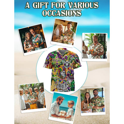 Skulls Mardi Gras Hawaiian Shirt for Men, Button Down Aloha Shirt - Azhawaiian