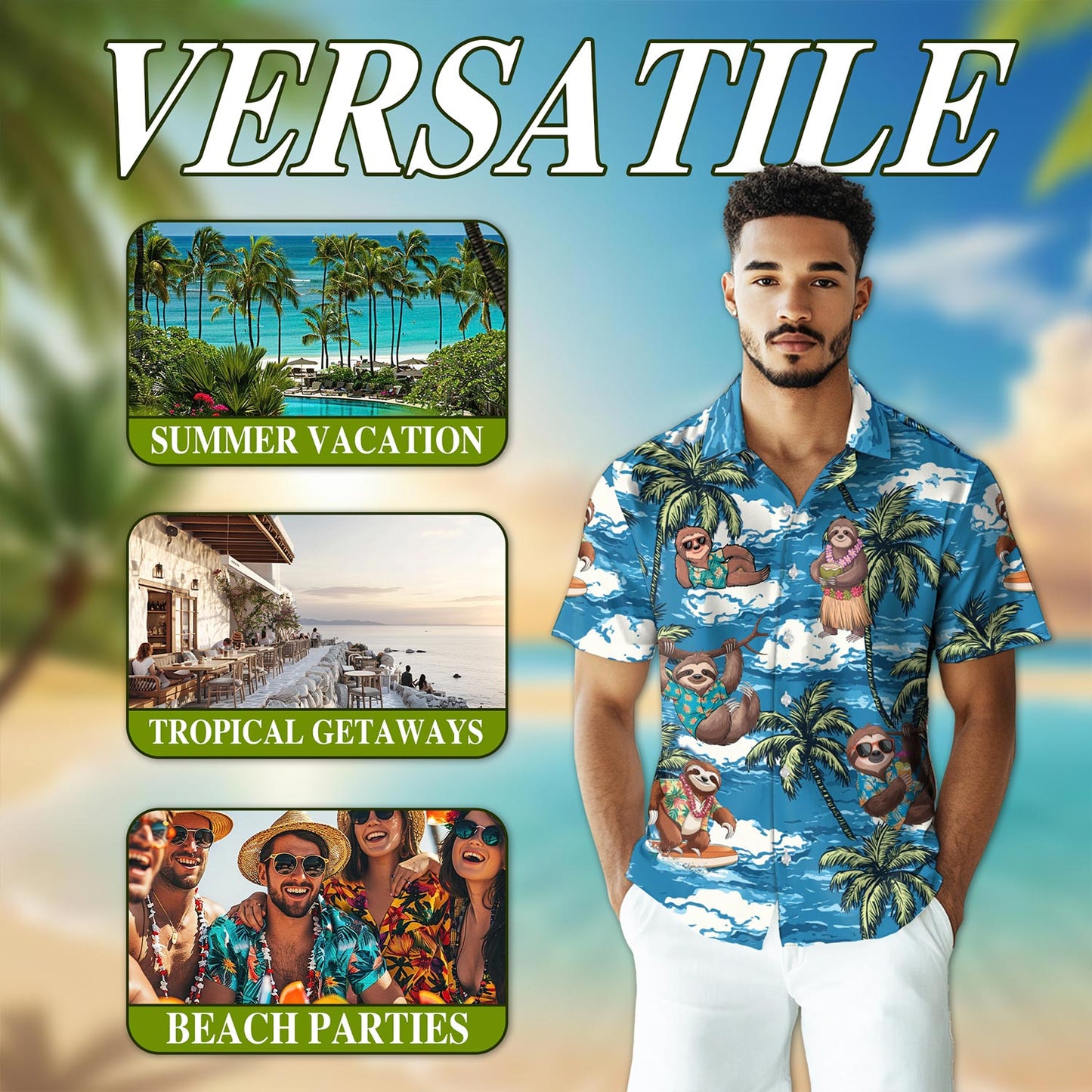 Sloth Ocean Hawaiian Shirt for Men, Button Down Aloha Shirt - Azhawaiian
