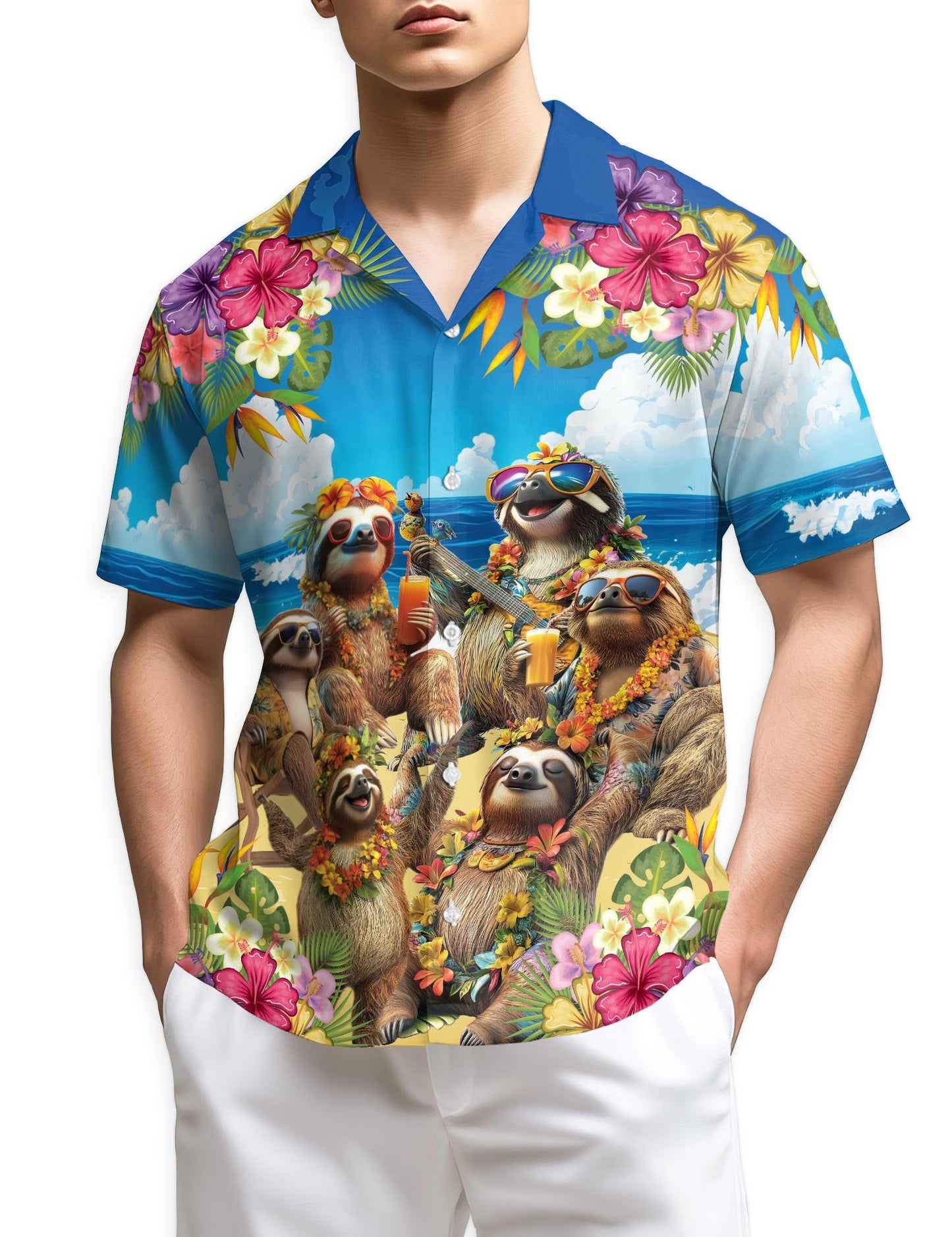 Azhawaiian Sloth Surfing Hawaiian Shirt for Men