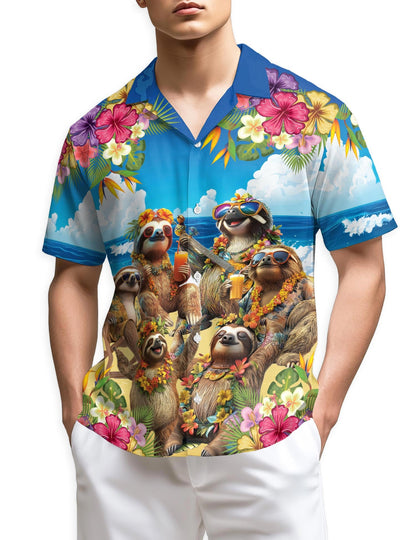 Azhawaiian Sloth Surfing Hawaiian Shirt for Men