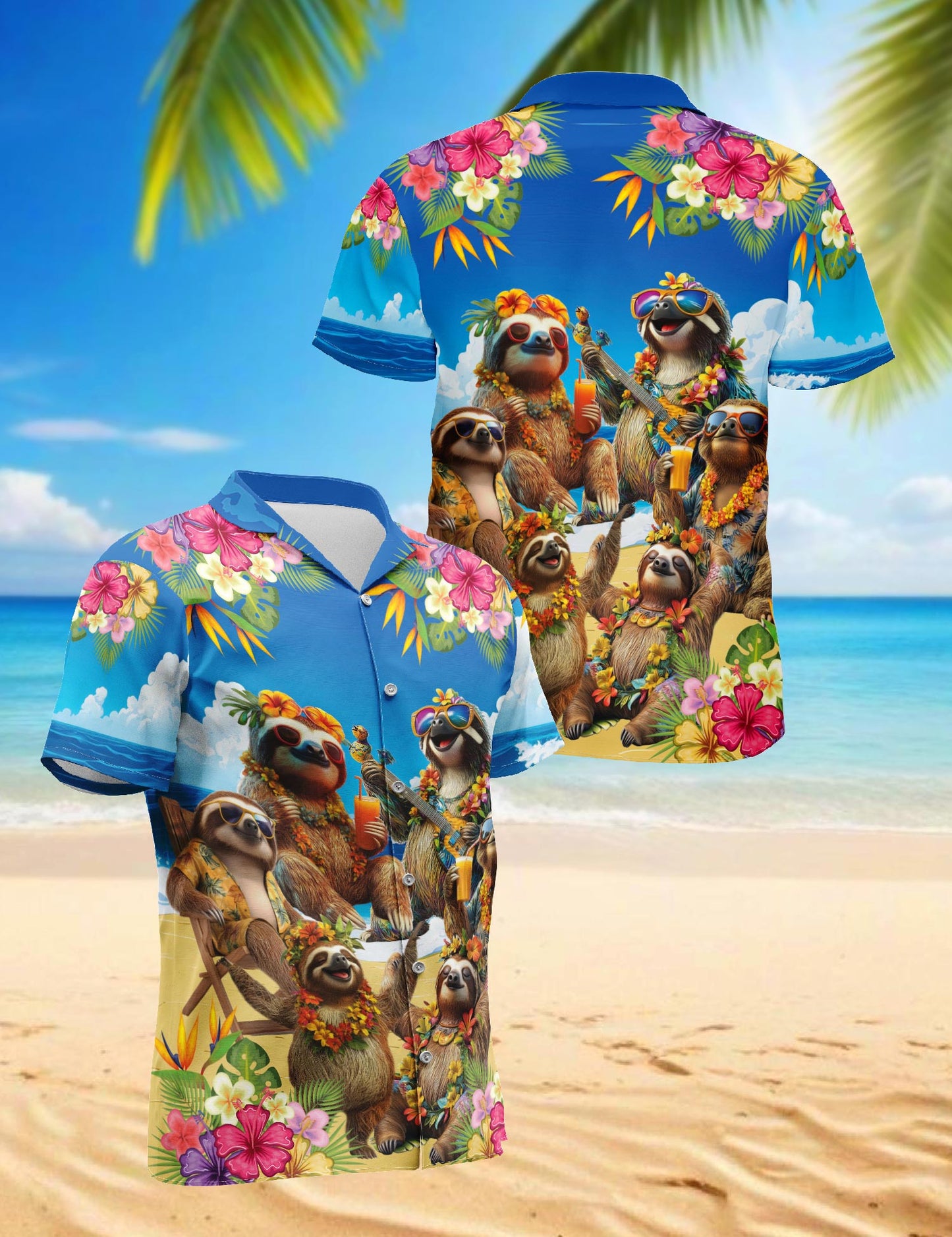 Sloth Surfing Hawaiian Shirt for Men, Button Down Aloha Shirt - Azhawaiian