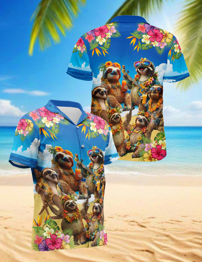 Sloth Surfing Hawaiian Shirt for Men, Button Down Aloha Shirt - Azhawaiian