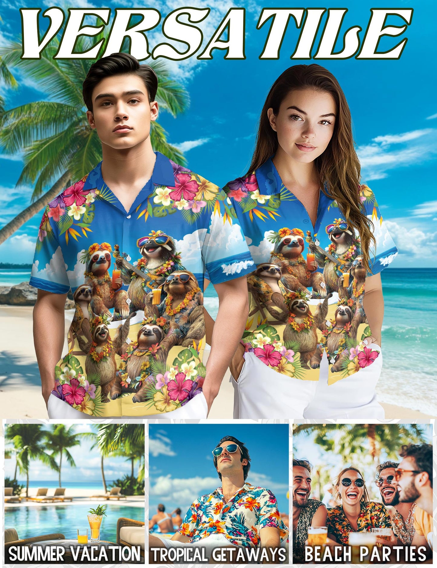 Sloth Surfing Hawaiian Shirt for Men, Button Down Aloha Shirt - Azhawaiian