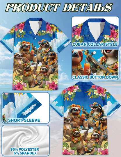Sloth Surfing Hawaiian Shirt for Men, Button Down Aloha Shirt - Azhawaiian