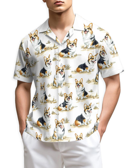 Azhawaiian Smiling Corgi Hawaiian Shirt for Men