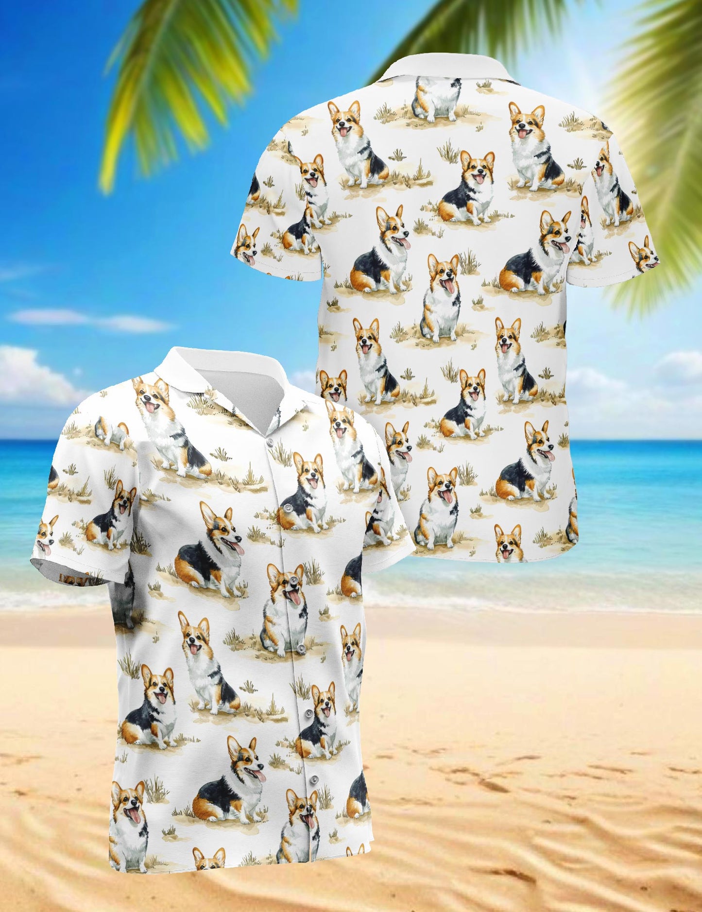 Smiling Corgi Hawaiian Shirt for Men, Button Down Aloha Shirt - Azhawaiian