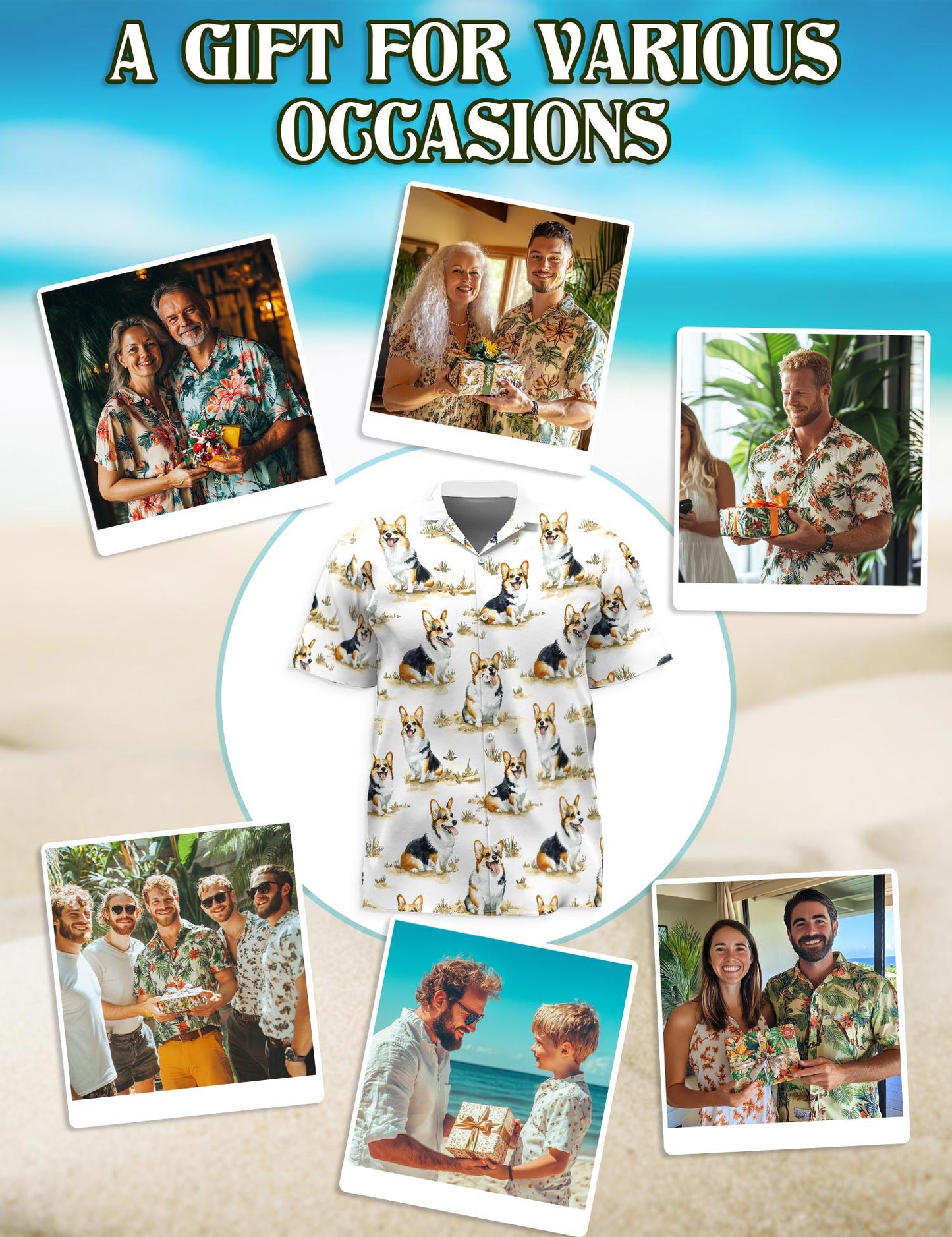 Smiling Corgi Hawaiian Shirt for Men, Button Down Aloha Shirt - Azhawaiian