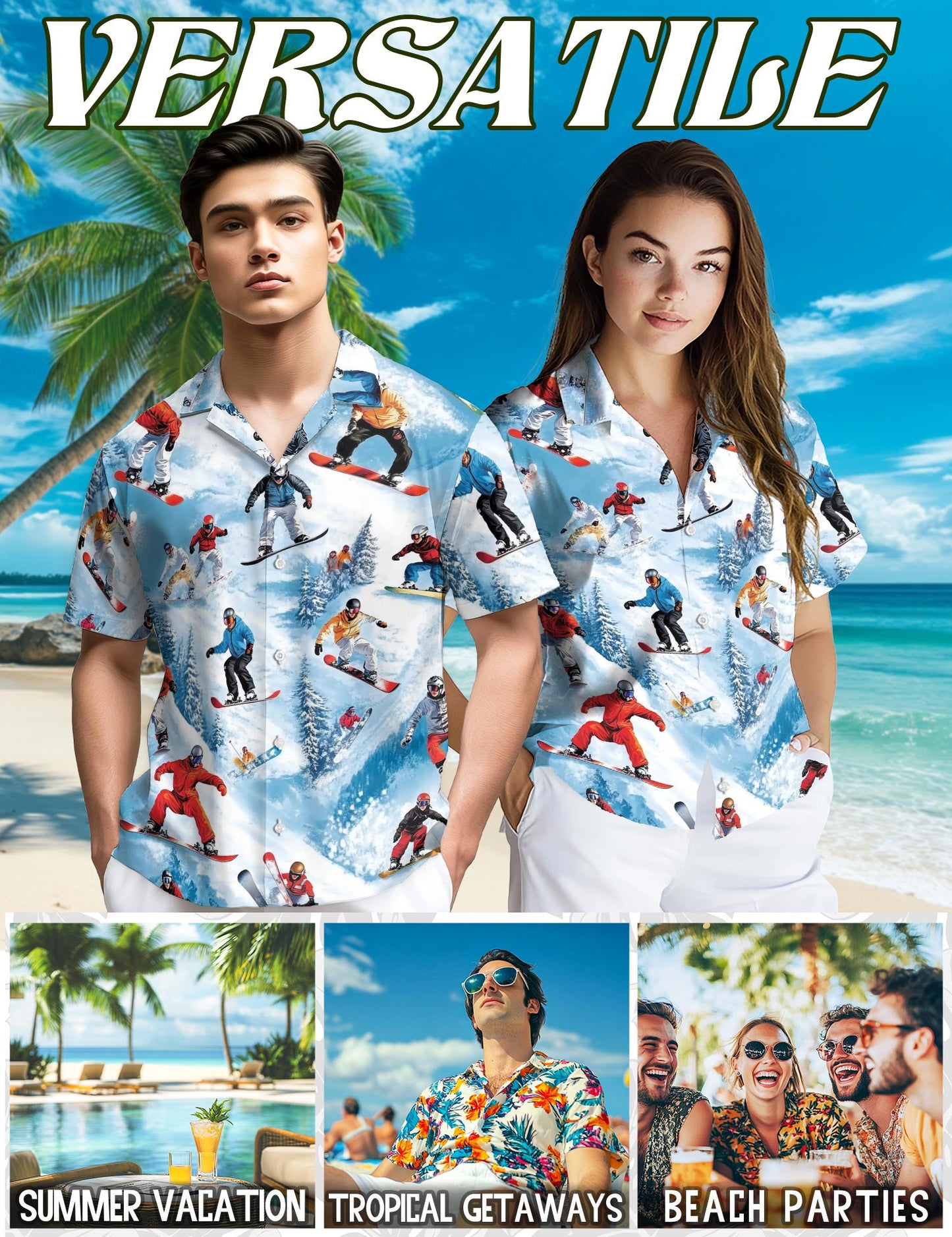 Snowboarding Passion Skiing Hawaiian Shirt for Men, Button Down Aloha Shirt - Azhawaiian