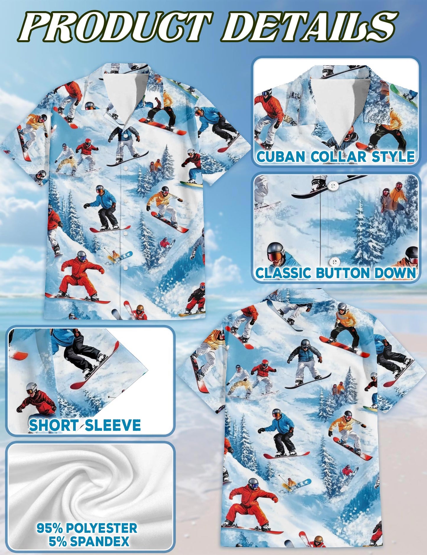 Snowboarding Passion Skiing Hawaiian Shirt for Men, Button Down Aloha Shirt - Azhawaiian