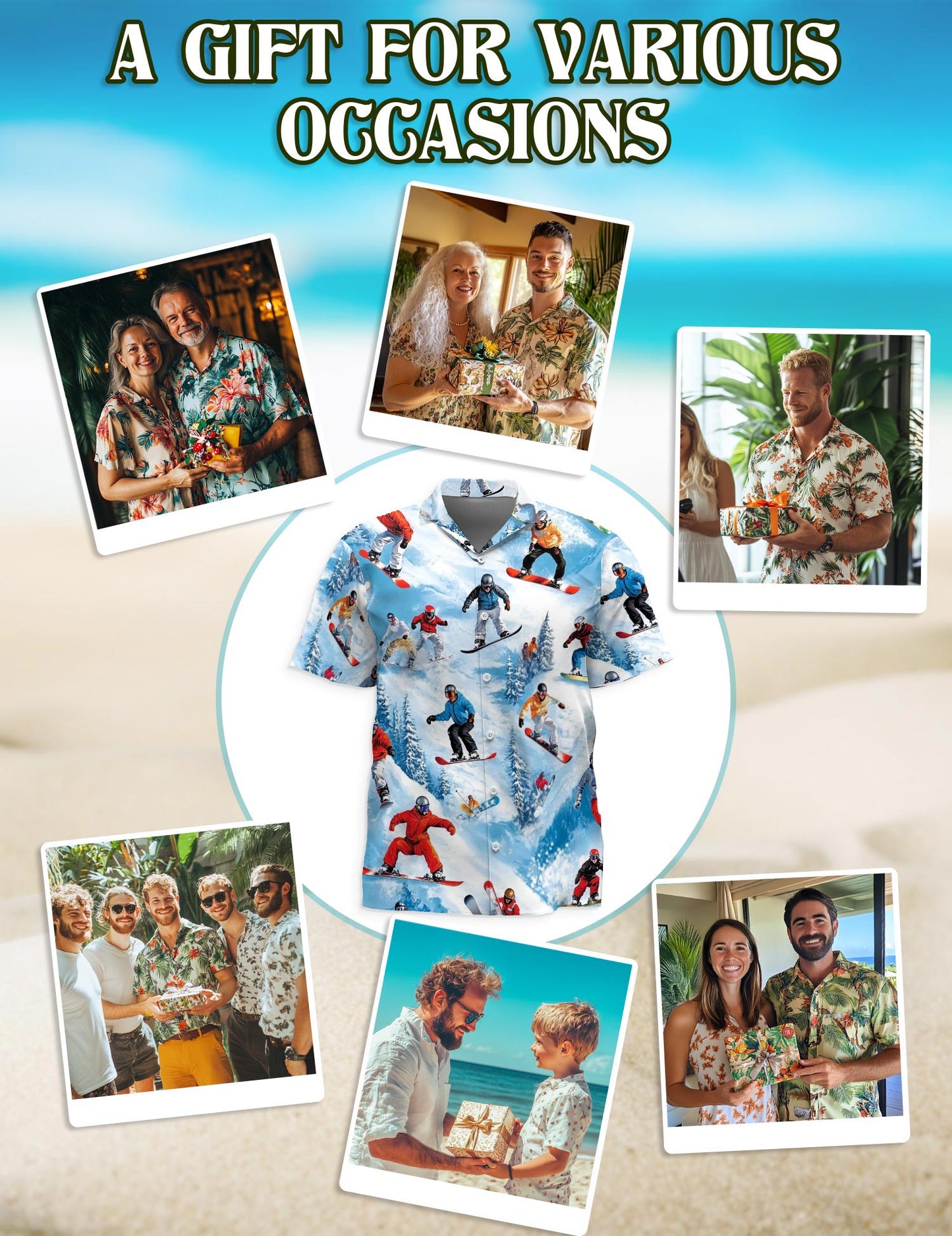 Snowboarding Passion Skiing Hawaiian Shirt for Men, Button Down Aloha Shirt - Azhawaiian