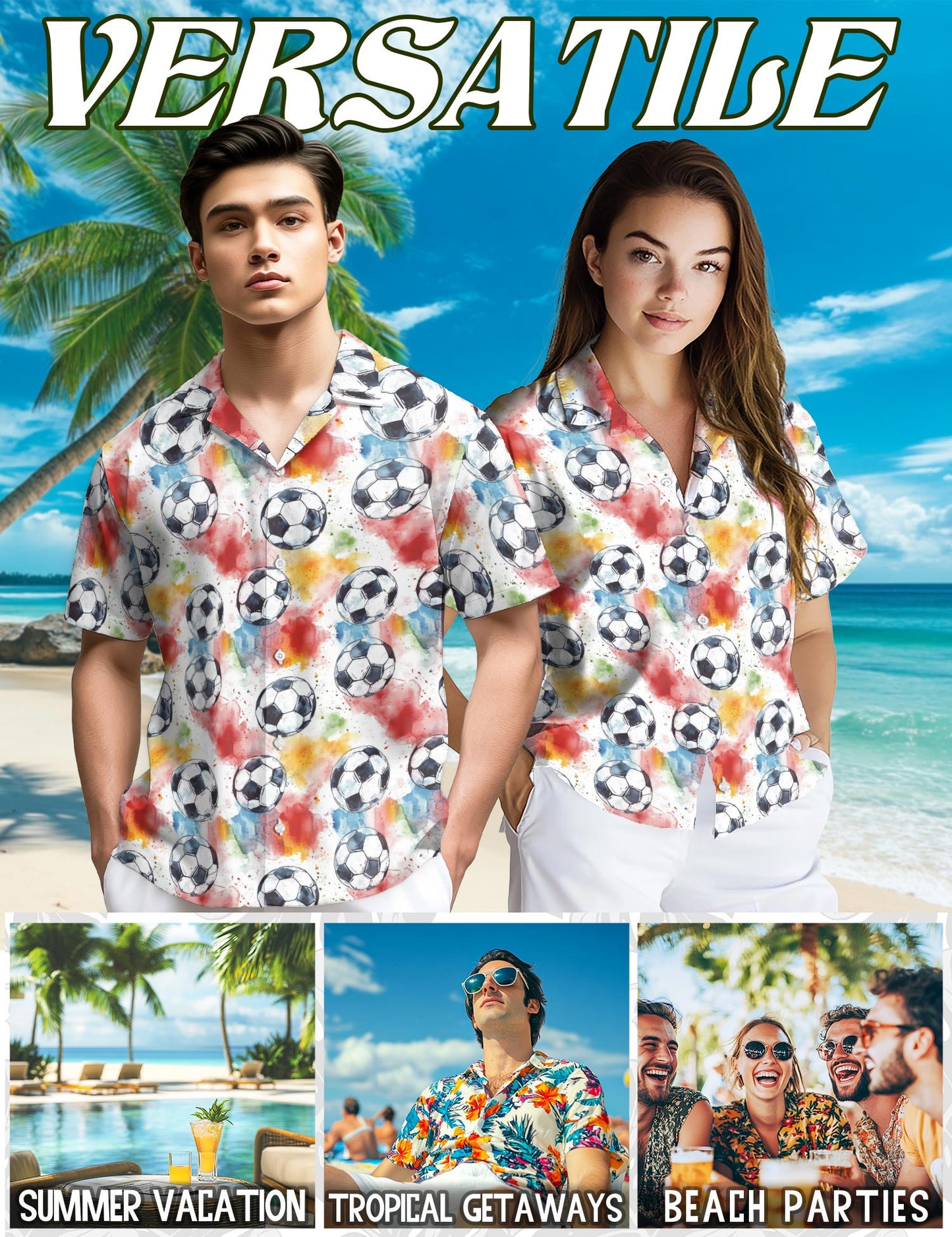 Soccer Ball Hawaiian Shirt for Men, Button Down Aloha Shirt - Azhawaiian