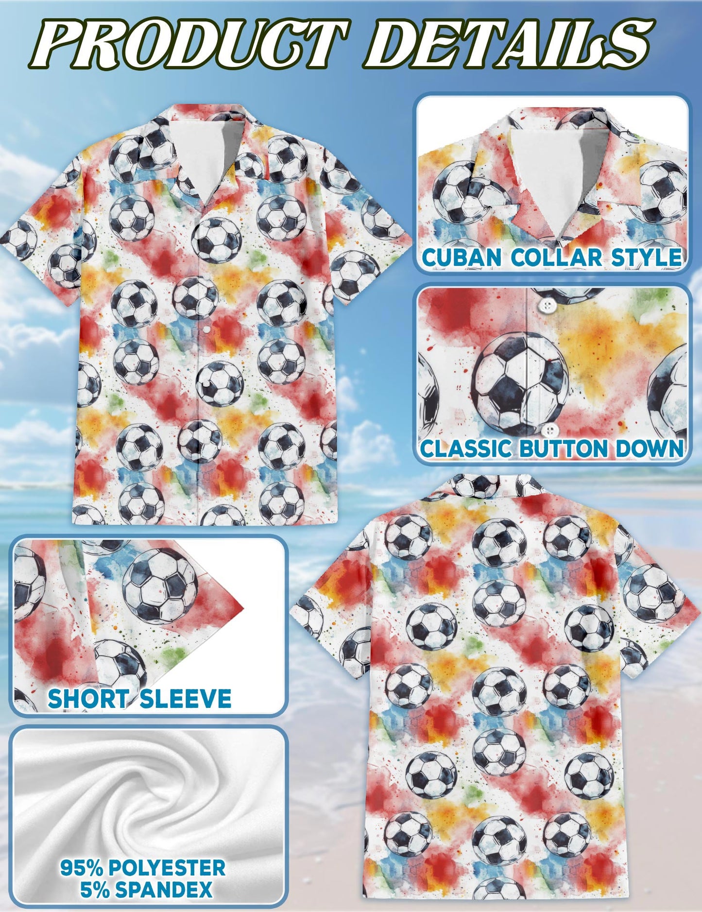 Soccer Ball Hawaiian Shirt for Men, Button Down Aloha Shirt - Azhawaiian