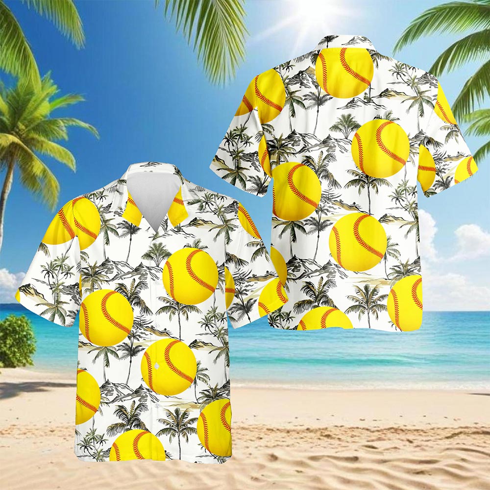 SoftBall Hawaiian Shirt for Men, Button Down Aloha Shirt - Azhawaiian