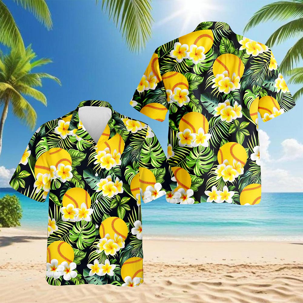 SoftBall Hawaiian Shirt for Men, Button Down Aloha Shirt - Azhawaiian