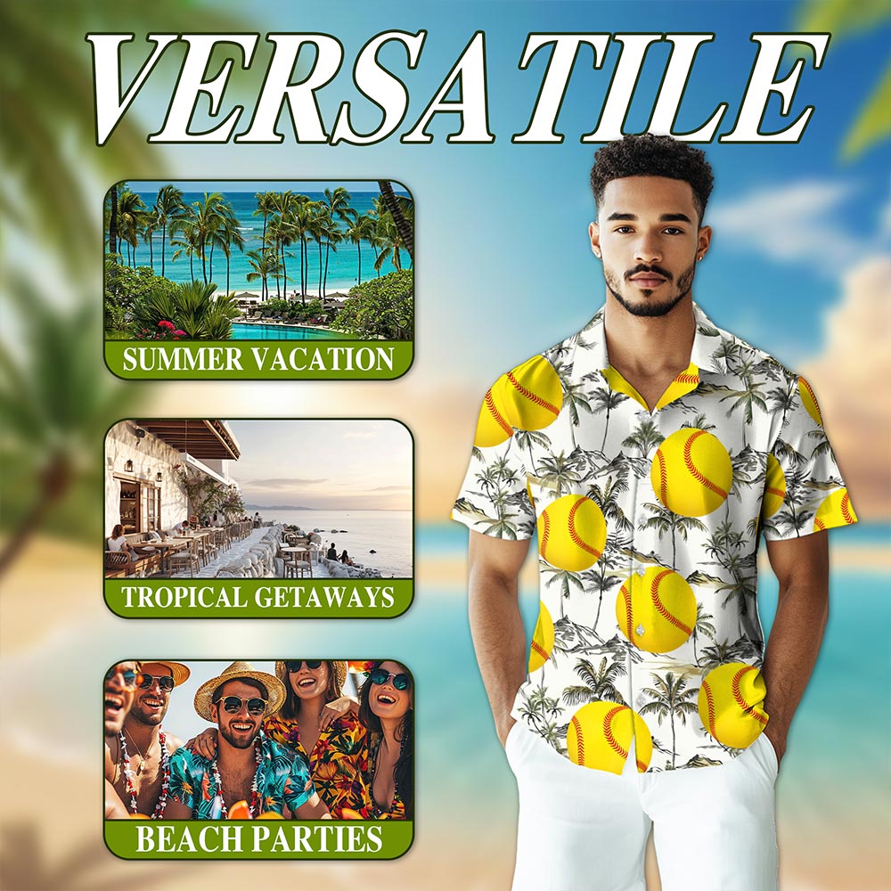 SoftBall Hawaiian Shirt for Men, Button Down Aloha Shirt - Azhawaiian