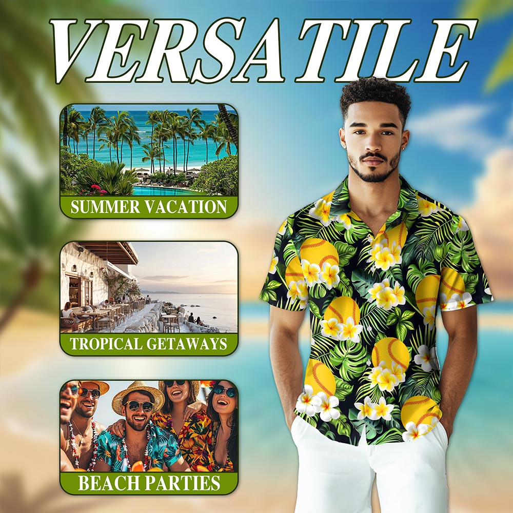 SoftBall Hawaiian Shirt for Men, Button Down Aloha Shirt - Azhawaiian