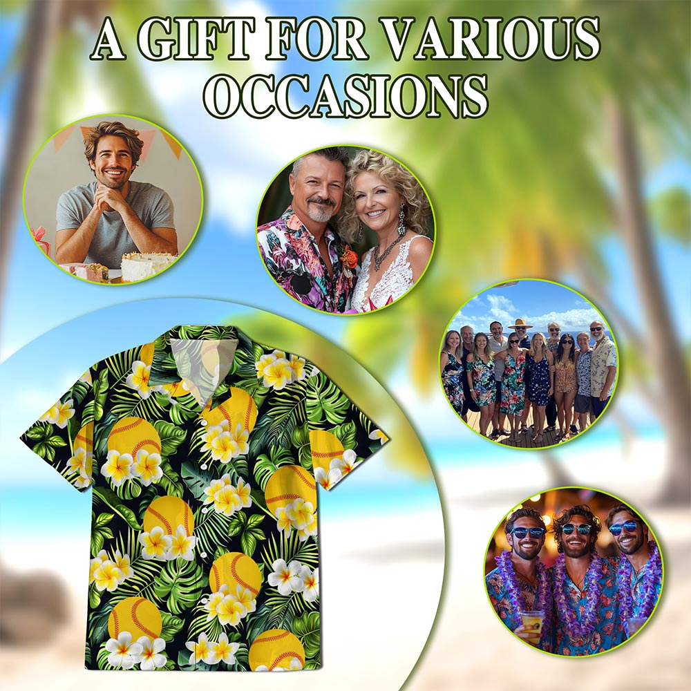 SoftBall Hawaiian Shirt for Men, Button Down Aloha Shirt - Azhawaiian