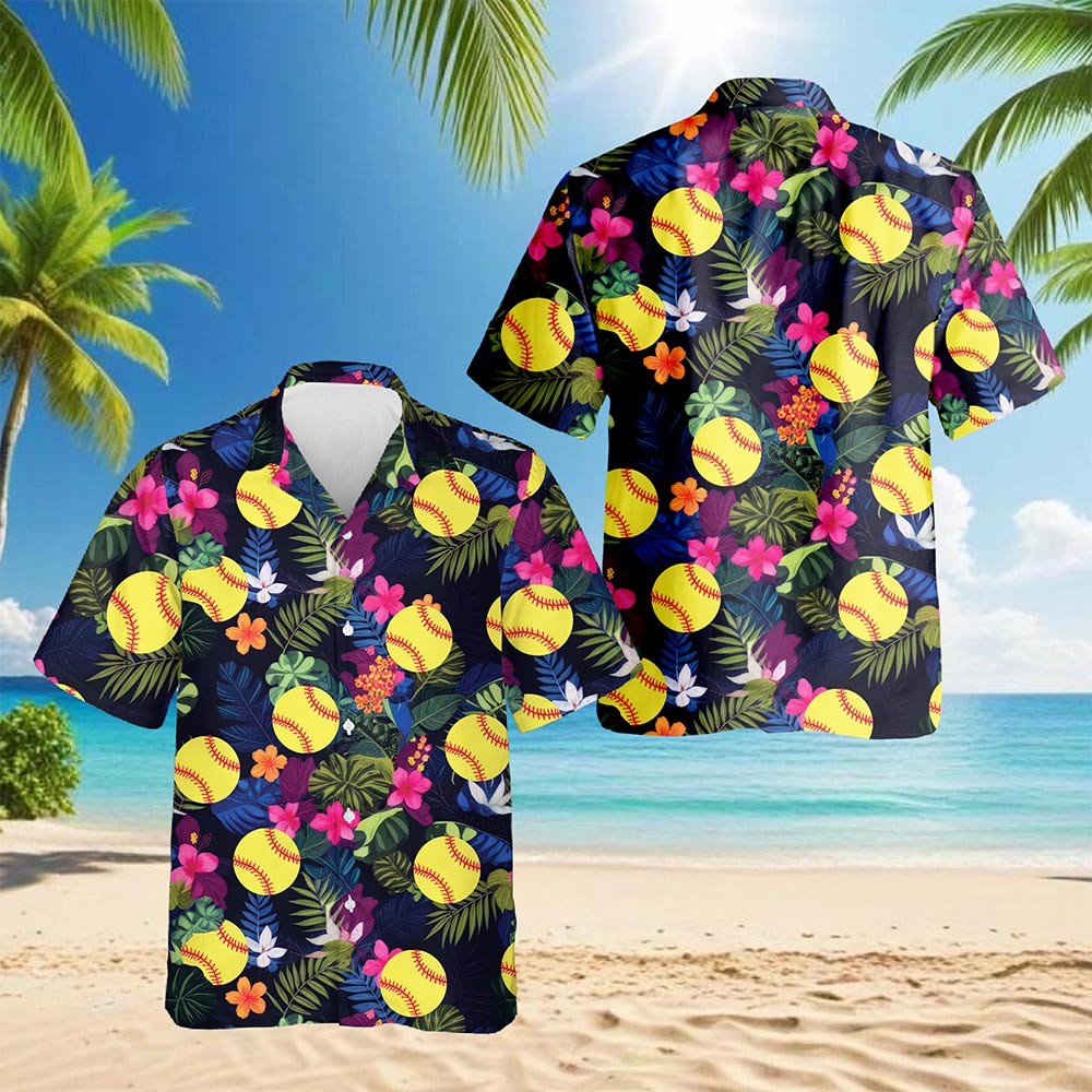 Softball Hawaiian Shirt for Men, Button Down Aloha Shirt - Azhawaiian