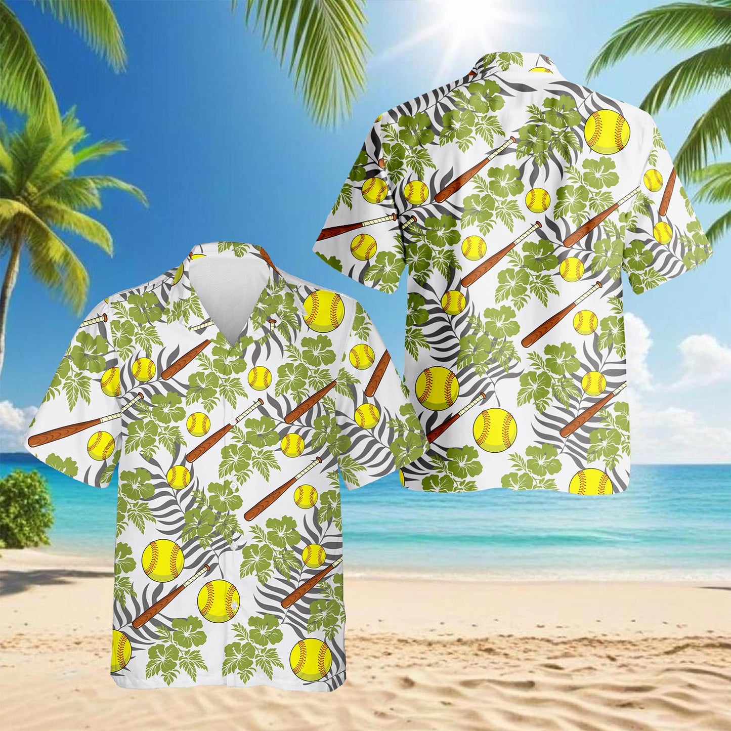 Softball Hawaiian Shirt for Men, Button Down Aloha Shirt - Azhawaiian