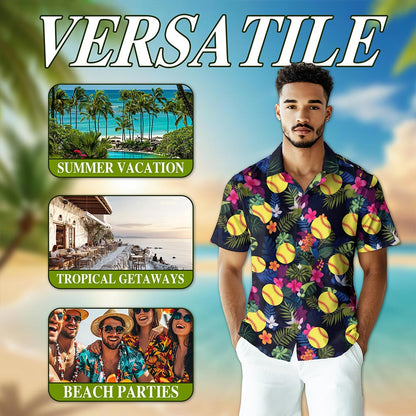 Softball Hawaiian Shirt for Men, Button Down Aloha Shirt - Azhawaiian