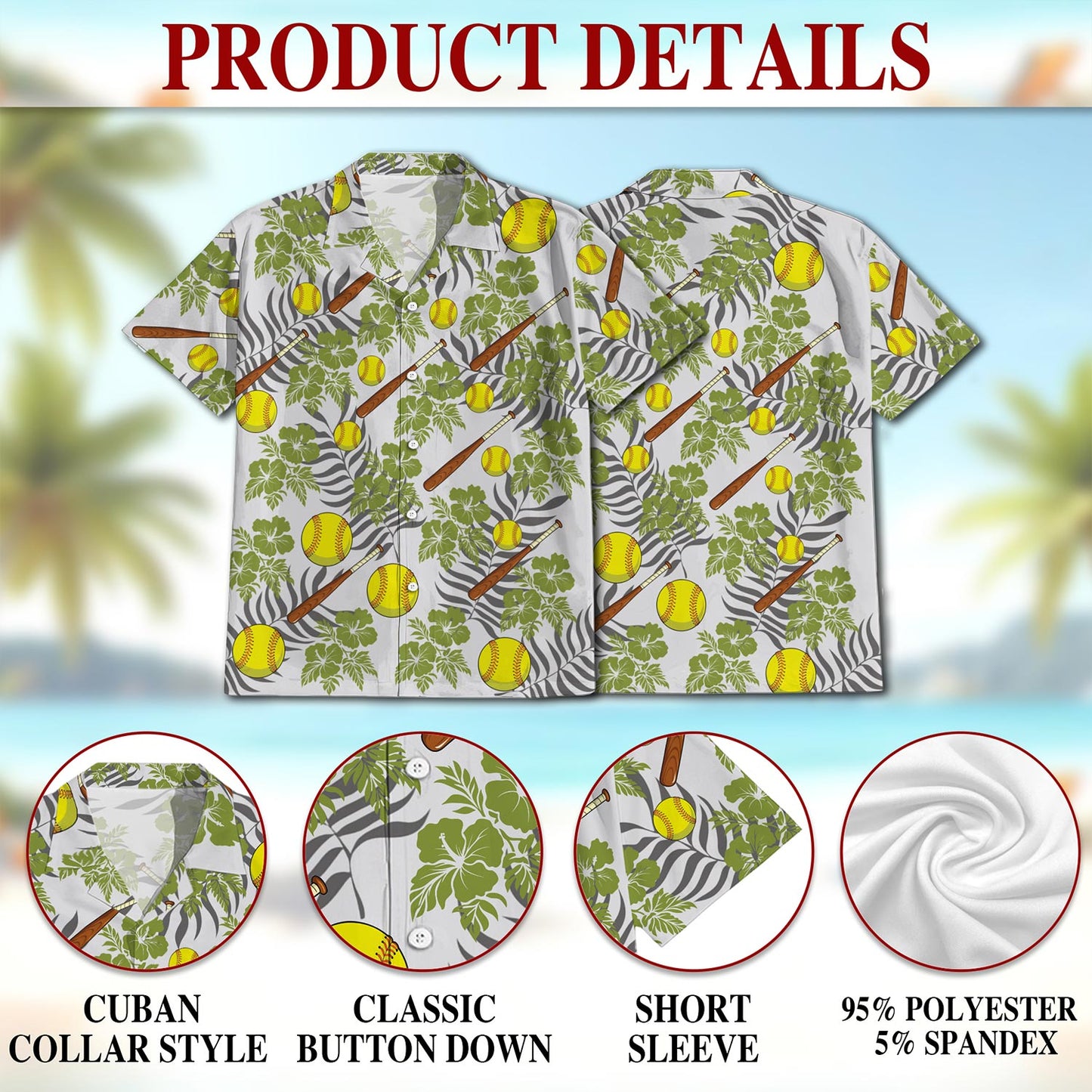 Softball Hawaiian Shirt for Men, Button Down Aloha Shirt - Azhawaiian