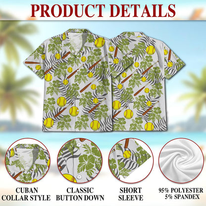 Softball Hawaiian Shirt for Men, Button Down Aloha Shirt - Azhawaiian