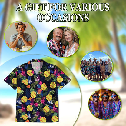 Softball Hawaiian Shirt for Men, Button Down Aloha Shirt - Azhawaiian
