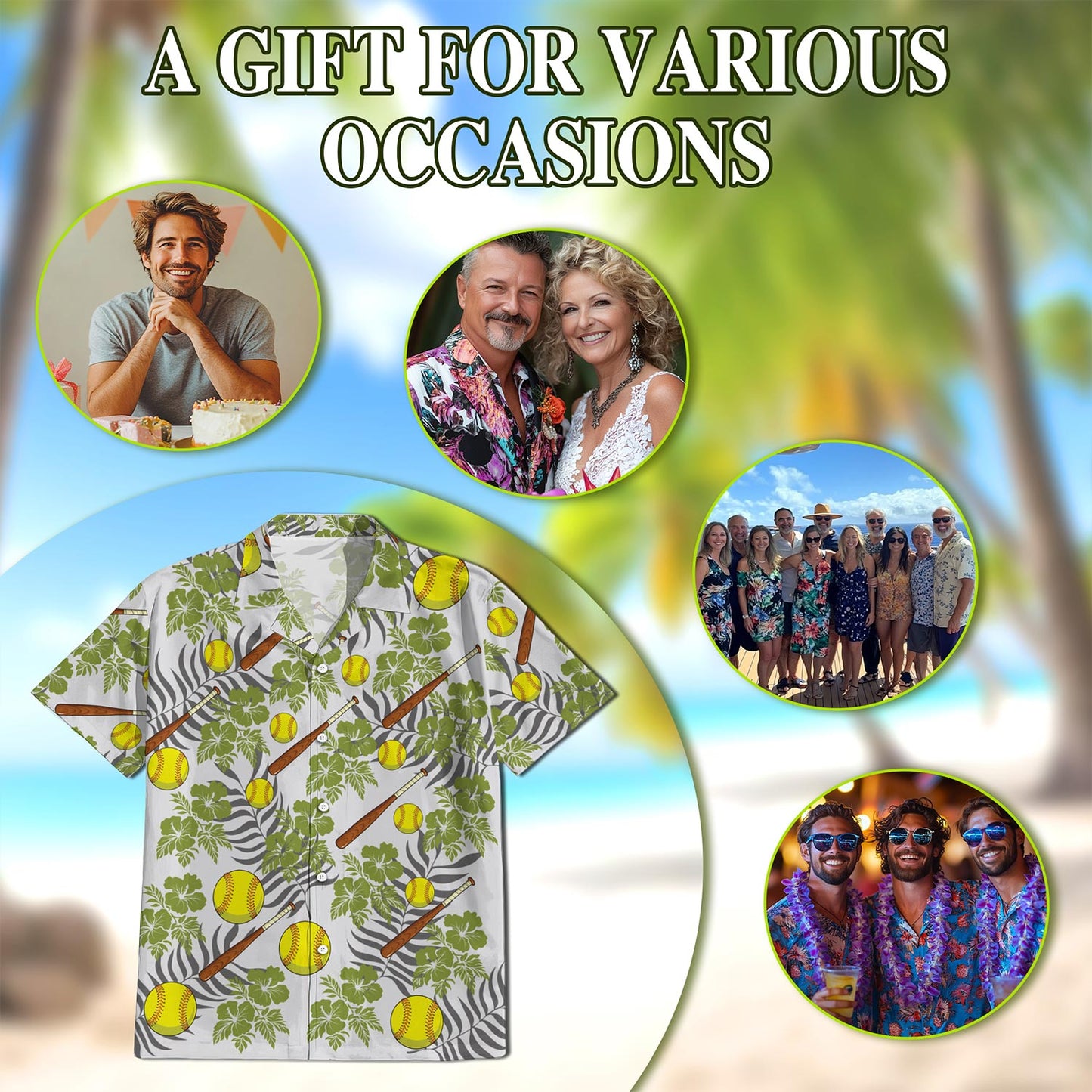 Softball Hawaiian Shirt for Men, Button Down Aloha Shirt - Azhawaiian
