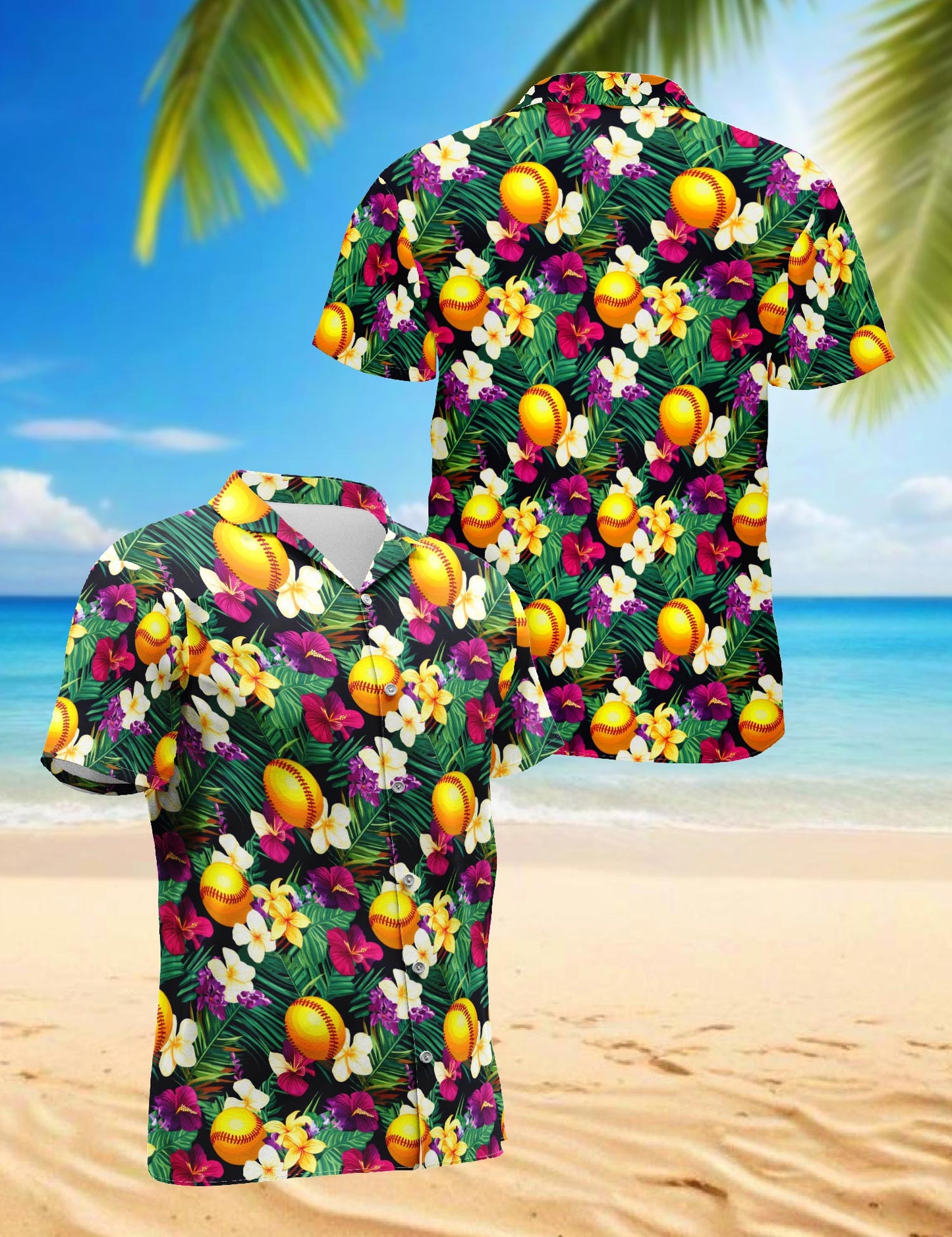 Softball Tropical Hawaiian Shirt for Men, Button Down Aloha Shirt - Azhawaiian