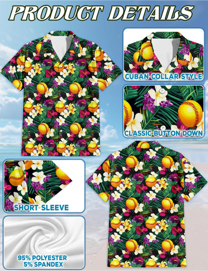 Softball Tropical Hawaiian Shirt for Men, Button Down Aloha Shirt - Azhawaiian