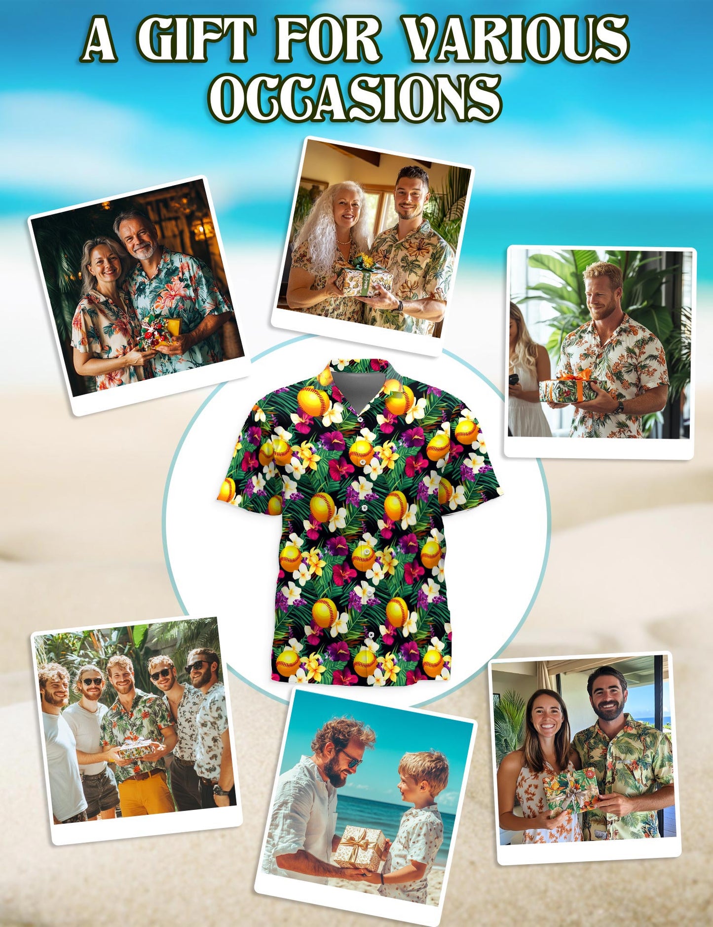 Softball Tropical Hawaiian Shirt for Men, Button Down Aloha Shirt - Azhawaiian