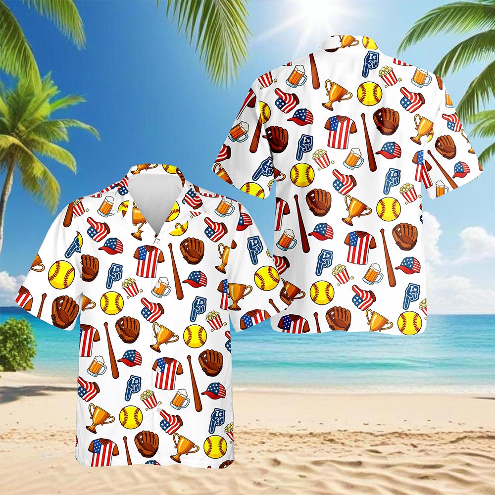 Softball USA Hawaiian Shirt for Men, Button Down Aloha Shirt - Azhawaiian