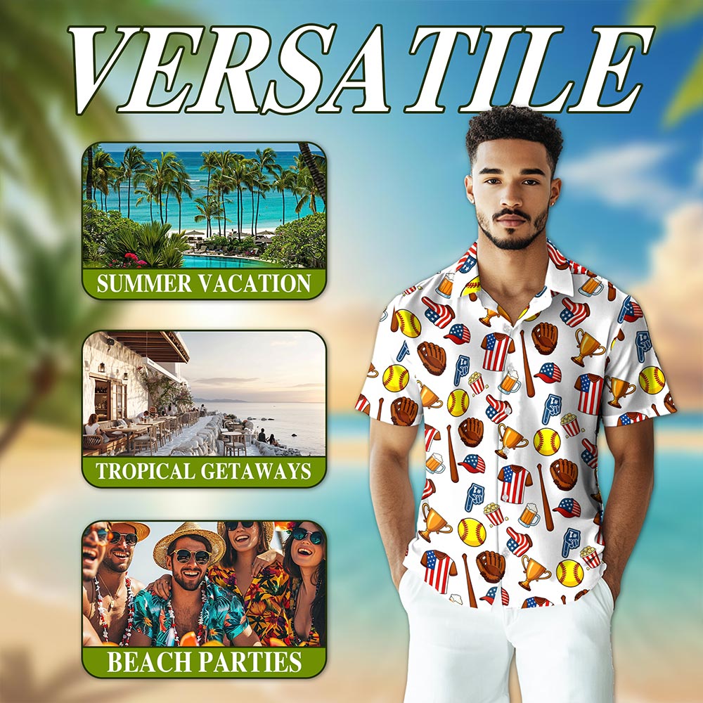 Softball USA Hawaiian Shirt for Men, Button Down Aloha Shirt - Azhawaiian