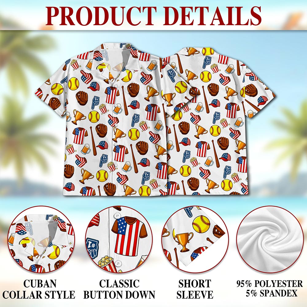 Softball USA Hawaiian Shirt for Men, Button Down Aloha Shirt - Azhawaiian