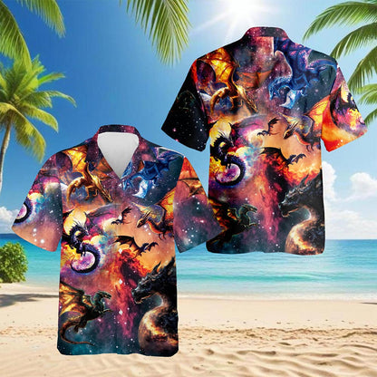 Space Dragon Hawaiian Shirt for Men, Button Down Aloha Shirt - Azhawaiian