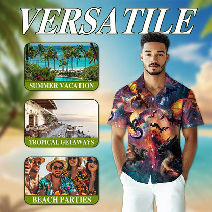 Space Dragon Hawaiian Shirt for Men, Button Down Aloha Shirt - Azhawaiian