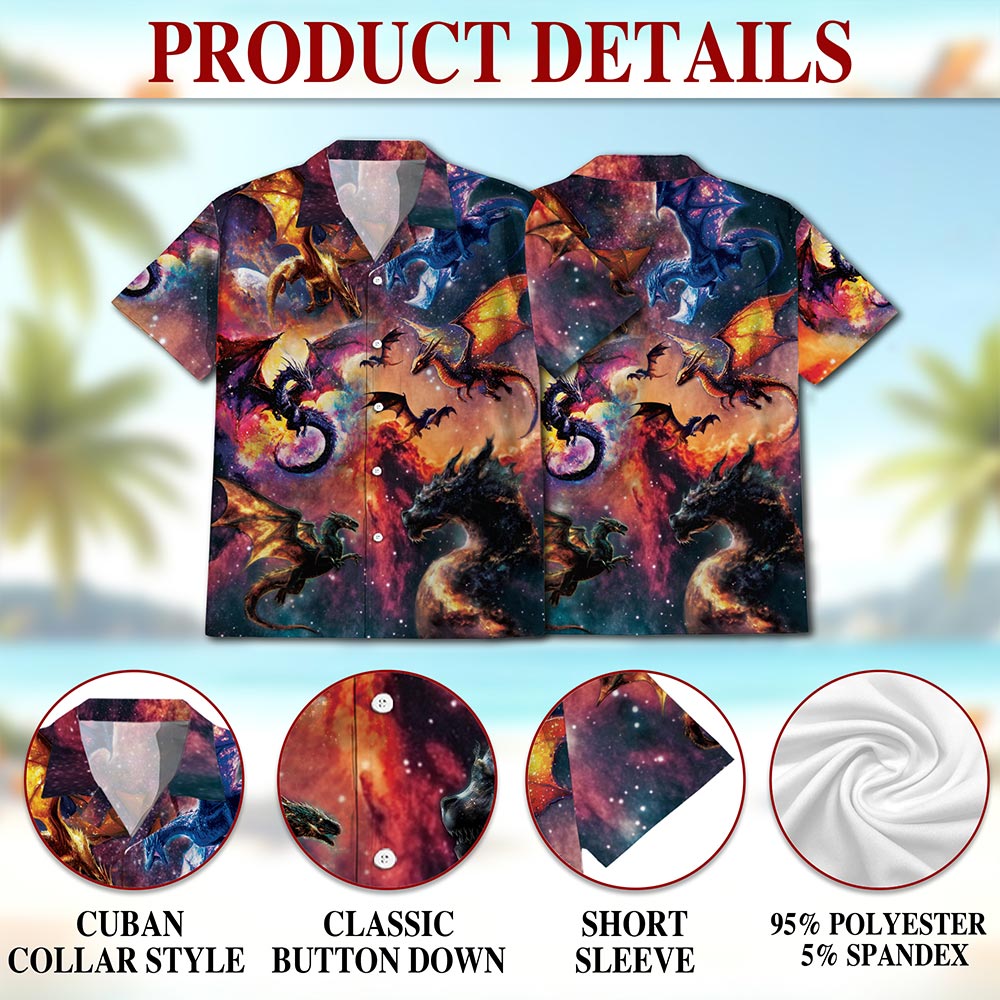 Space Dragon Hawaiian Shirt for Men, Button Down Aloha Shirt - Azhawaiian